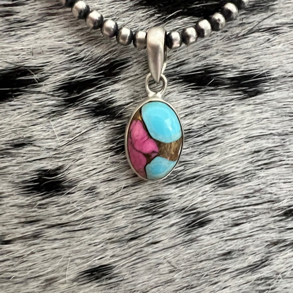 ❤️ Cotton Candy Kingman Turquoise Navajo Style Sterling 925 Pendant 1.02”L - Picture 7 of 13